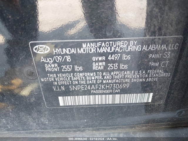 Hyundai SONATA SE 2019 5NPE24AF2KH730699 Image 9