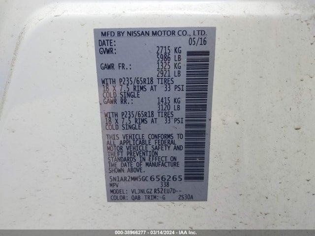 Nissan Pathfinder Sl 2016 5N1AR2MM5GC656265 Image 9