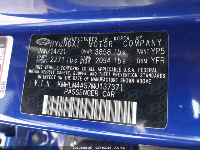Hyundai ELANTRA SEL 2021 KMHLM4AG7MU137371 Image 9