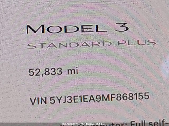 5YJ3E1EA9MF868155 Tesla Model 3 Standard Range Plus Rear-wheel Drive