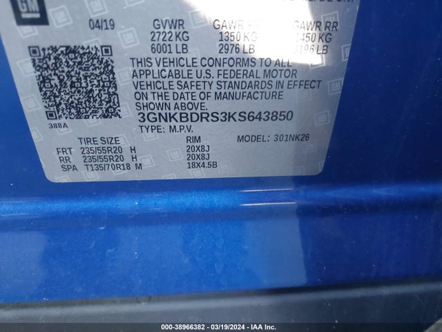 Chevrolet Blazer 2019 3GNKBDRS3KS643850 Image 9