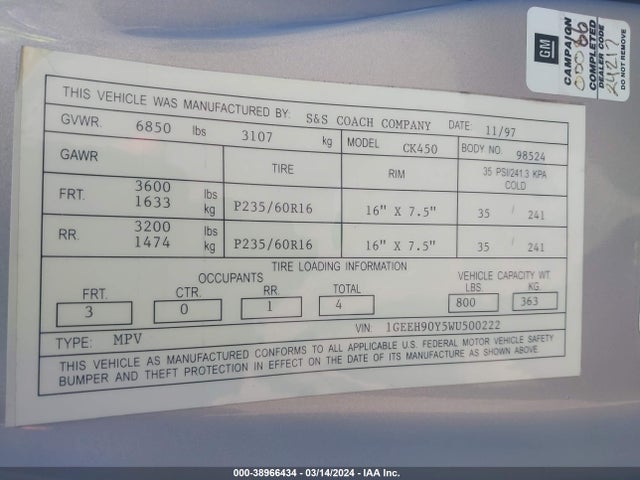 1998 CADILLAC DEVILLE PROFESSIONAL 1GEEH90Y5WU500222 Photo 8
