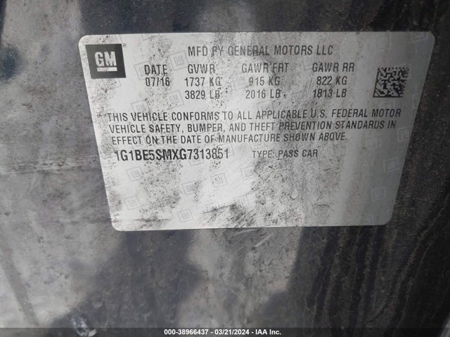 Chevrolet Cruze Lt Auto 2016 1G1BE5SMXG7313851 Image 9