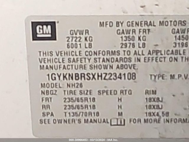1GYKNBRSXHZ234108 Cadillac XT5 LUXURY