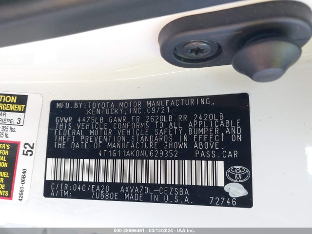Toyota CAMRY SE 2022 4T1G11AK0NU629352 Image 9