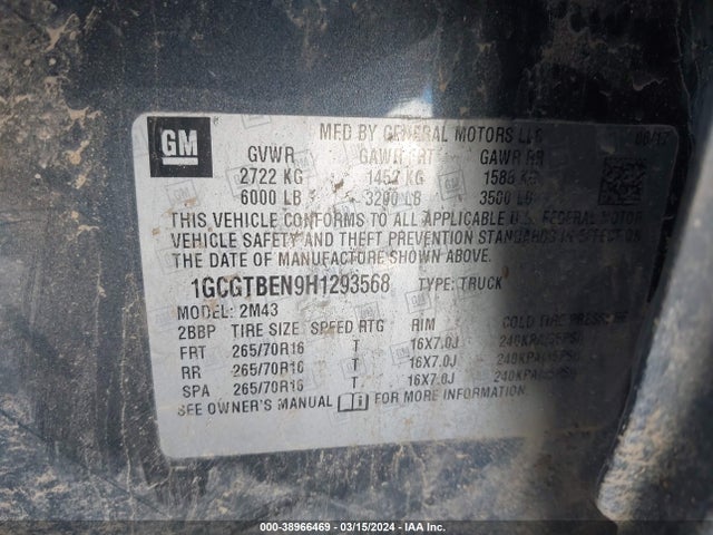 Chevrolet Colorado Wt 2017 1GCGTBEN9H1293568 Image 9