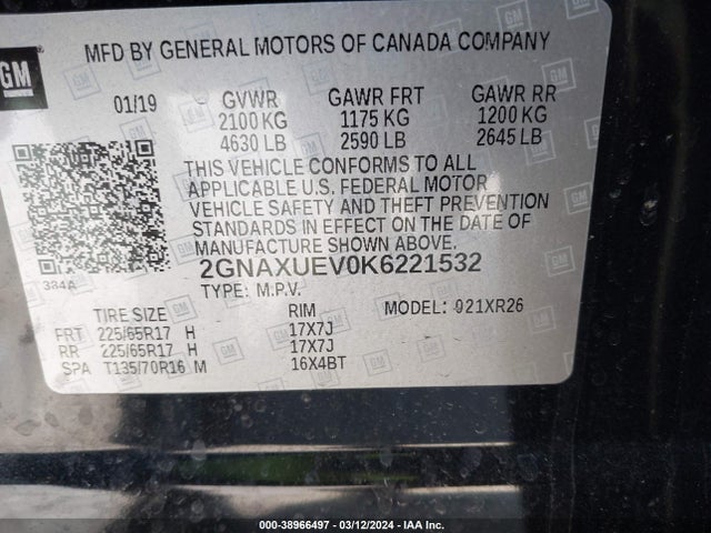 Chevrolet EQUINOX LT 2019 2GNAXUEV0K6221532 Image 9
