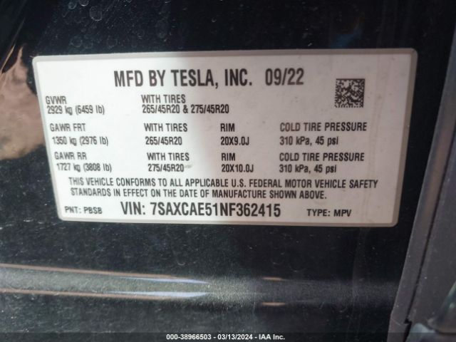 7SAXCAE51NF362415 Tesla Model X Dual Motor All-wheel Drive