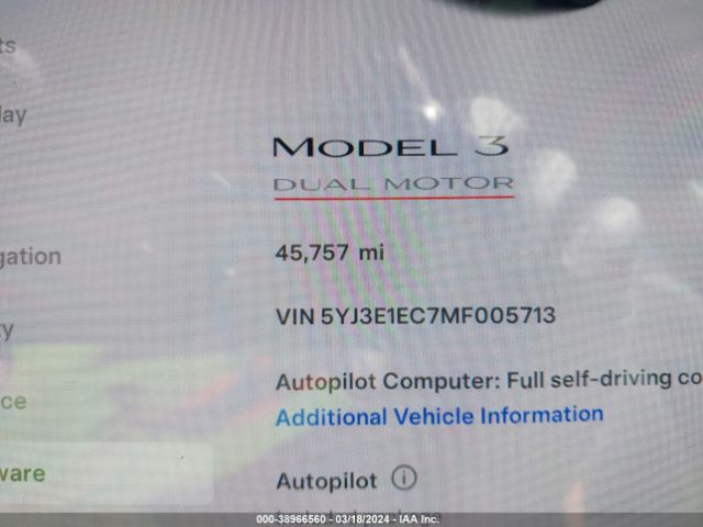5YJ3E1EC7MF005713 Tesla Model 3 Performance Dual Motor All-wheel Drive