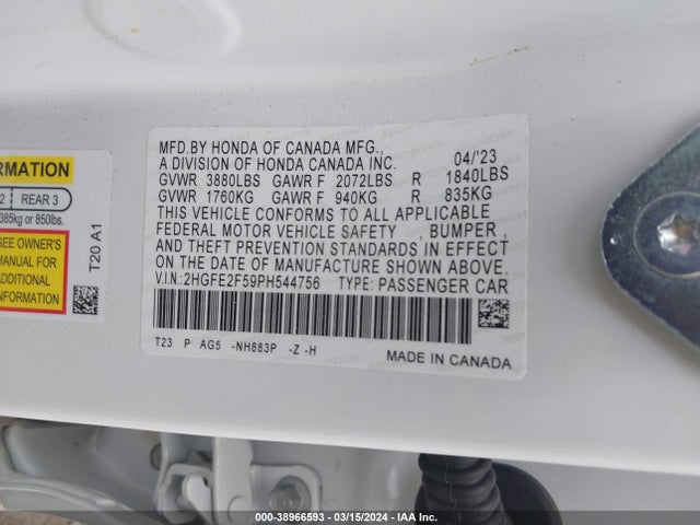 Honda Civic Sport 2023 2HGFE2F59PH544756 Image 9