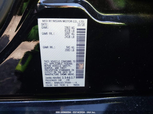 Nissan Altima 2.5 S 2019 1N4BL4BV8KC134617 Image 9