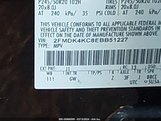 2FMDK4KC8EBB51227 Ford Edge Limited