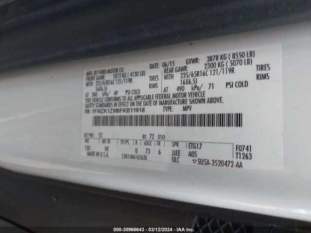 1FMZK1ZM8FKB11918 Ford Transit-150 Xl