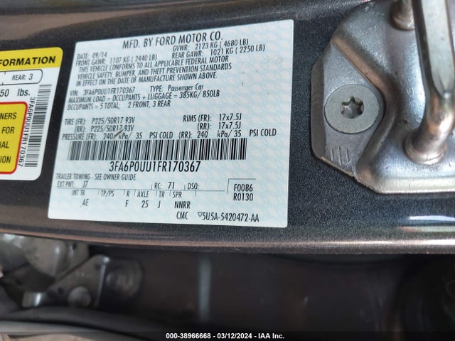 Ford Fusion Hybrid S 2015 3FA6P0UU1FR170367 Image 9
