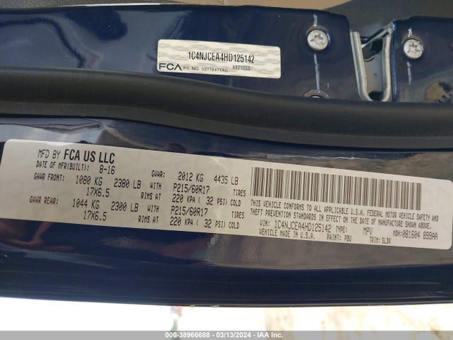 1C4NJCEA4HD125142 Jeep Compass High Altitude Fwd