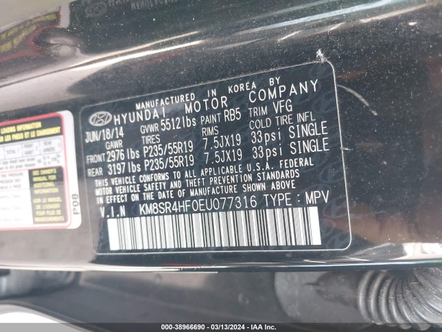 Hyundai Santa Fe Gls 2014 KM8SR4HF0EU077316 Image 9