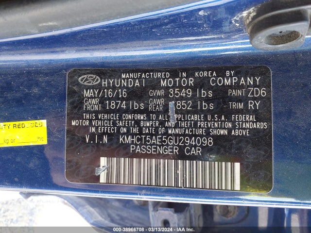Hyundai ACCENT SE 2016 KMHCT5AE5GU294098 Image 9