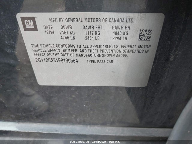 Chevrolet Impala 2lt 2015 2G1125S31F9199554 Image 9