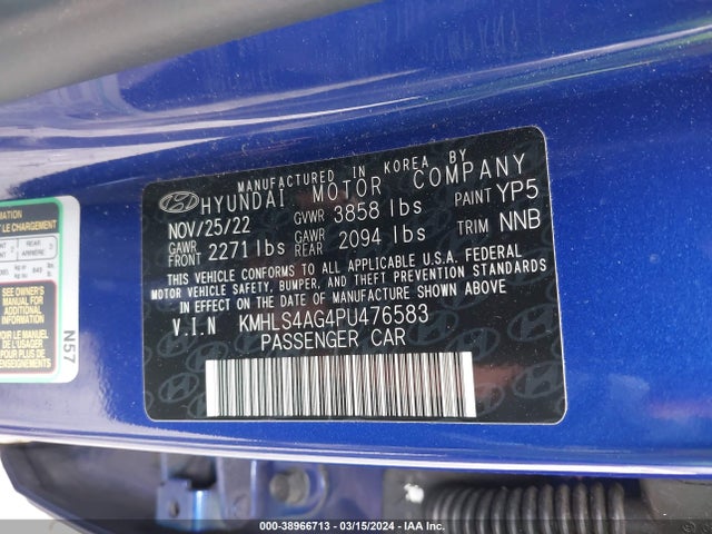 Hyundai ELANTRA SEL 2023 KMHLS4AG4PU476583 Image 9