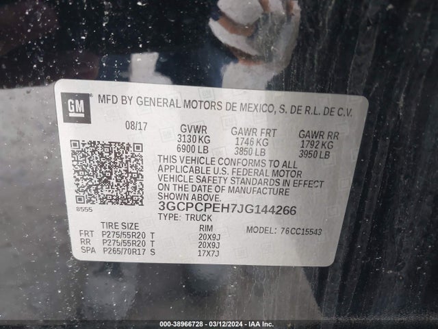 38966728 :رقم المزاد ، 3GCPCPEH7JG144266 vin ، 2018 Chevrolet Silverado 1500 Custom مزاد بيع
