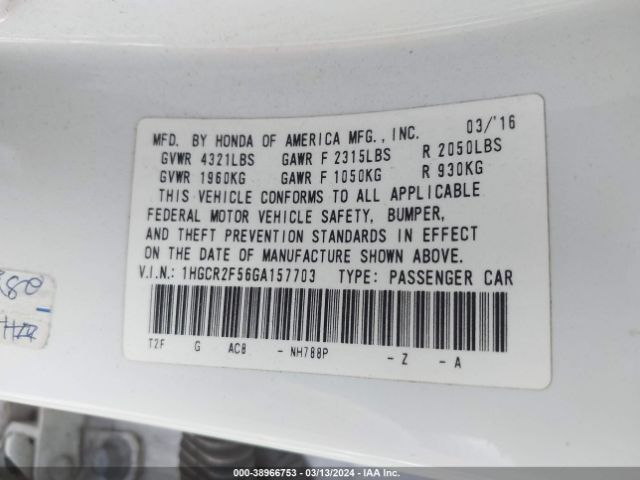 1HGCR2F56GA157703 Honda Accord Sport