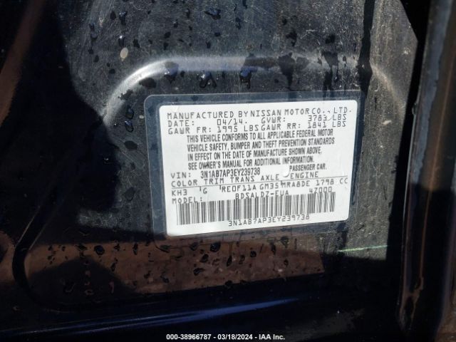 3N1AB7AP3EY239738 Nissan Sentra Fe+ S/fe+ Sv/s/sl/sr/sv