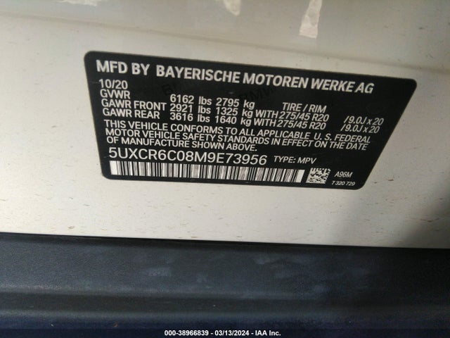 BMW X5 Xdrive40i 2021 5UXCR6C08M9E73956 Image 9