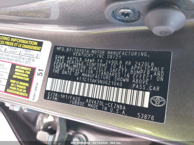 Toyota CAMRY LE 2022 4T1C11AK9NU621040 Image 9
