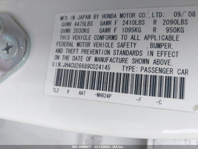Продаж на аукціоні авто 2009 Acura Tsx, vin: JH4CU26689C024145, номер лоту: 38966977
