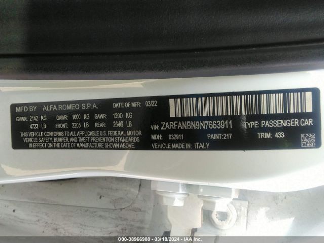 ZARFANBN9N7663911 Alfa Romeo Giulia Ti Awd
