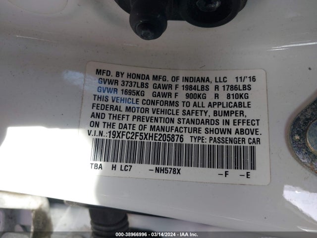Honda Civic Lx 2017 19XFC2F5XHE205876 Image 9