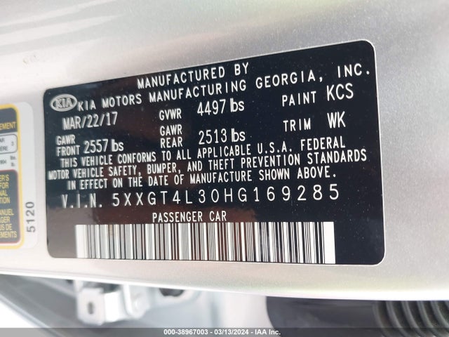 KIA Optima Lx 2017 5XXGT4L30HG169285 Image 9