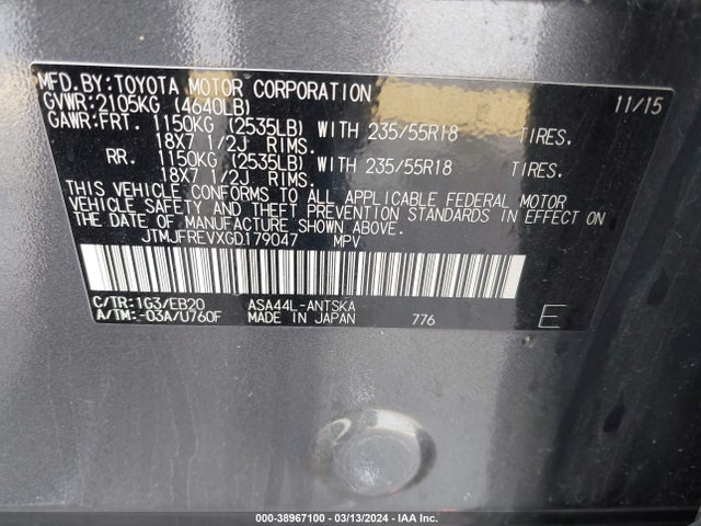 Toyota RAV4 SE 2016 JTMJFREVXGD179047 Image 9