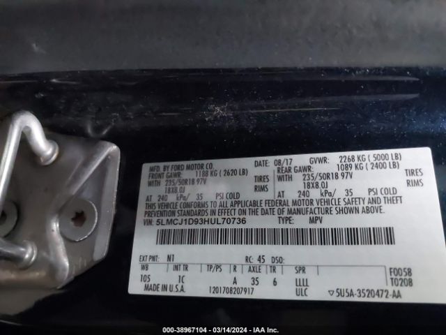 5LMCJ1D93HUL70736 Lincoln Mkc Premiere