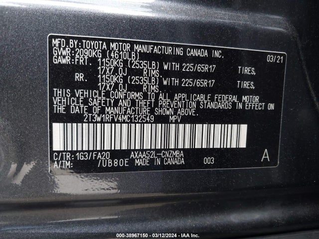 Toyota Rav4 Xle 2021 2T3W1RFV4MC132549 Image 9
