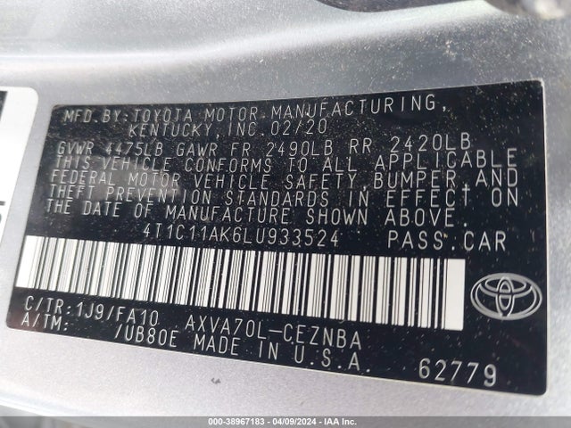 Toyota CAMRY LE 2020 4T1C11AK6LU933524 Image 9
