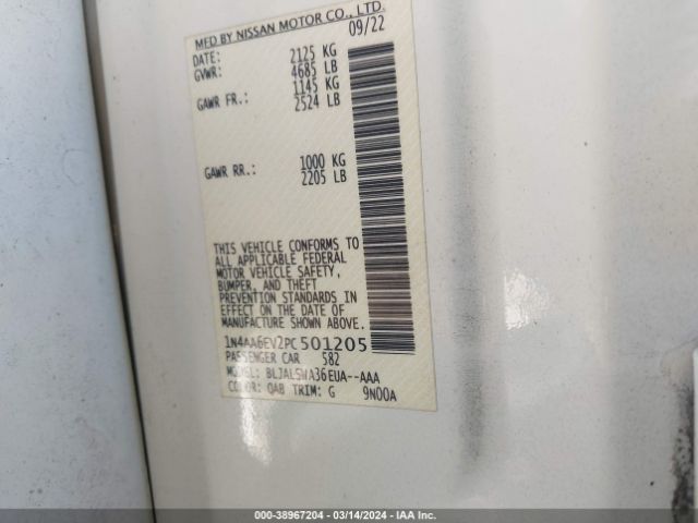 1N4AA6EV2PC501205 Nissan Maxima Sr Xtronic Cvt