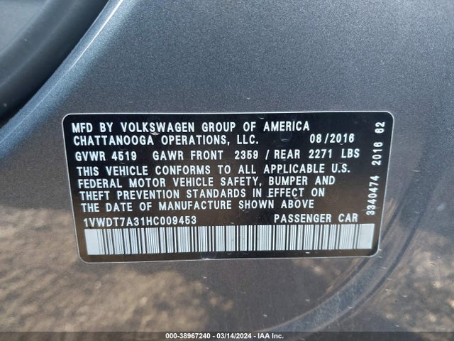 1VWDT7A31HC009453 Volkswagen Passat 1.8t R-line