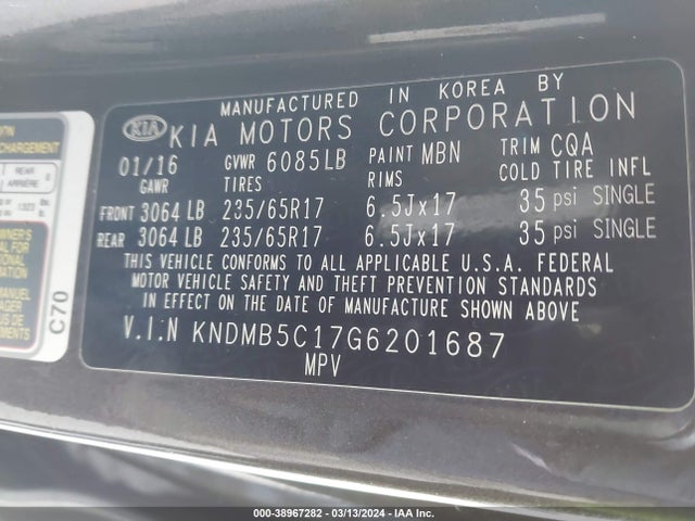 KIA SEDONA LX 2016 KNDMB5C17G6201687 Image 9
