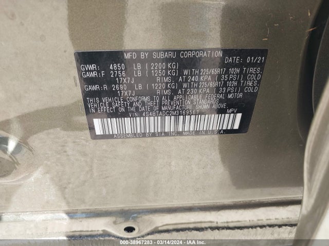 Subaru Outback Premium 2021 4S4BTADC2M3169561 Image 9