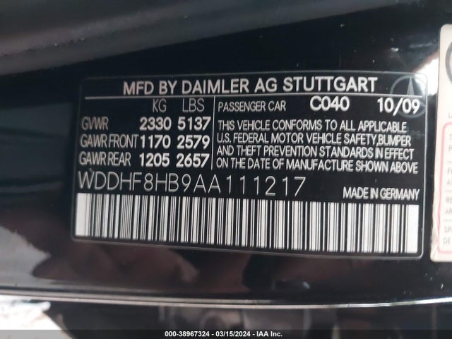 Aukcja sprzedaży 2010 Mercedes-benz E 350 4matic, vin: WDDHF8HB9AA111217, numer aukcji: 38967324