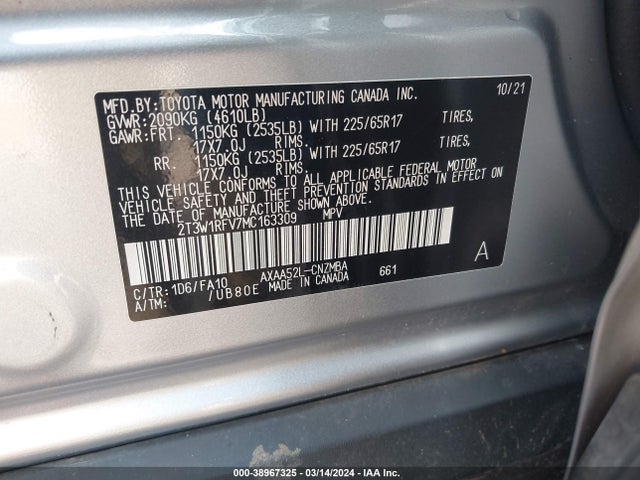 Toyota Rav4 Xle 2021 2T3W1RFV7MC163309 Image 9