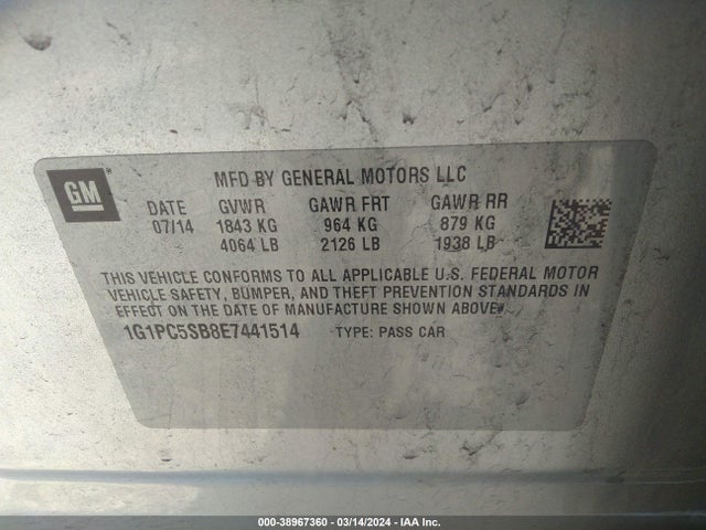 Chevrolet Cruze 1lt Auto 2014 1G1PC5SB8E7441514 Image 9
