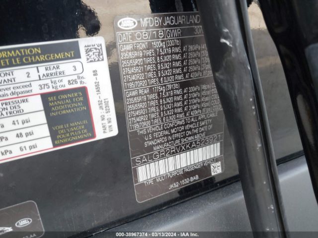 SALGR2RVXKA523921 Land Rover Range Rover 3.0l V6 Supercharged