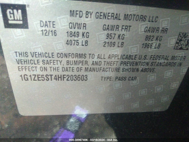Chevrolet MALIBU 1LT 2017 1G1ZE5ST4HF203603 Image 9