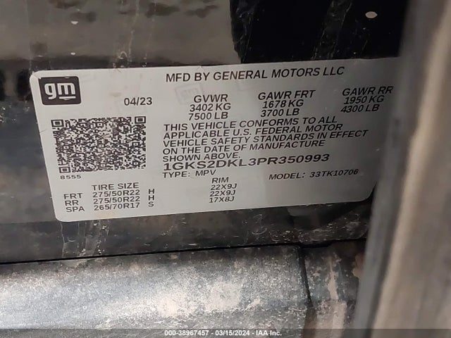 1GKS2DKL3PR350993 GMC Yukon 4wd Denali