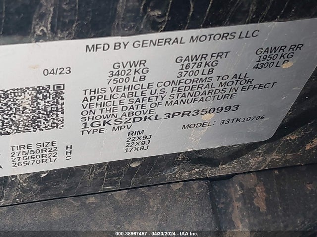 1GKS2DKL3PR350993 GMC Yukon 4wd Denali