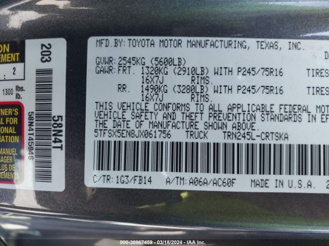 5TFSX5EN8JX061756 Toyota Tacoma Sr