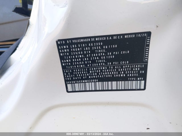 3VV3B7AX5MM020664 Volkswagen Tiguan