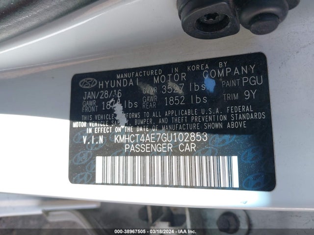 Hyundai ACCENT SE 2016 KMHCT4AE7GU102853 Image 9